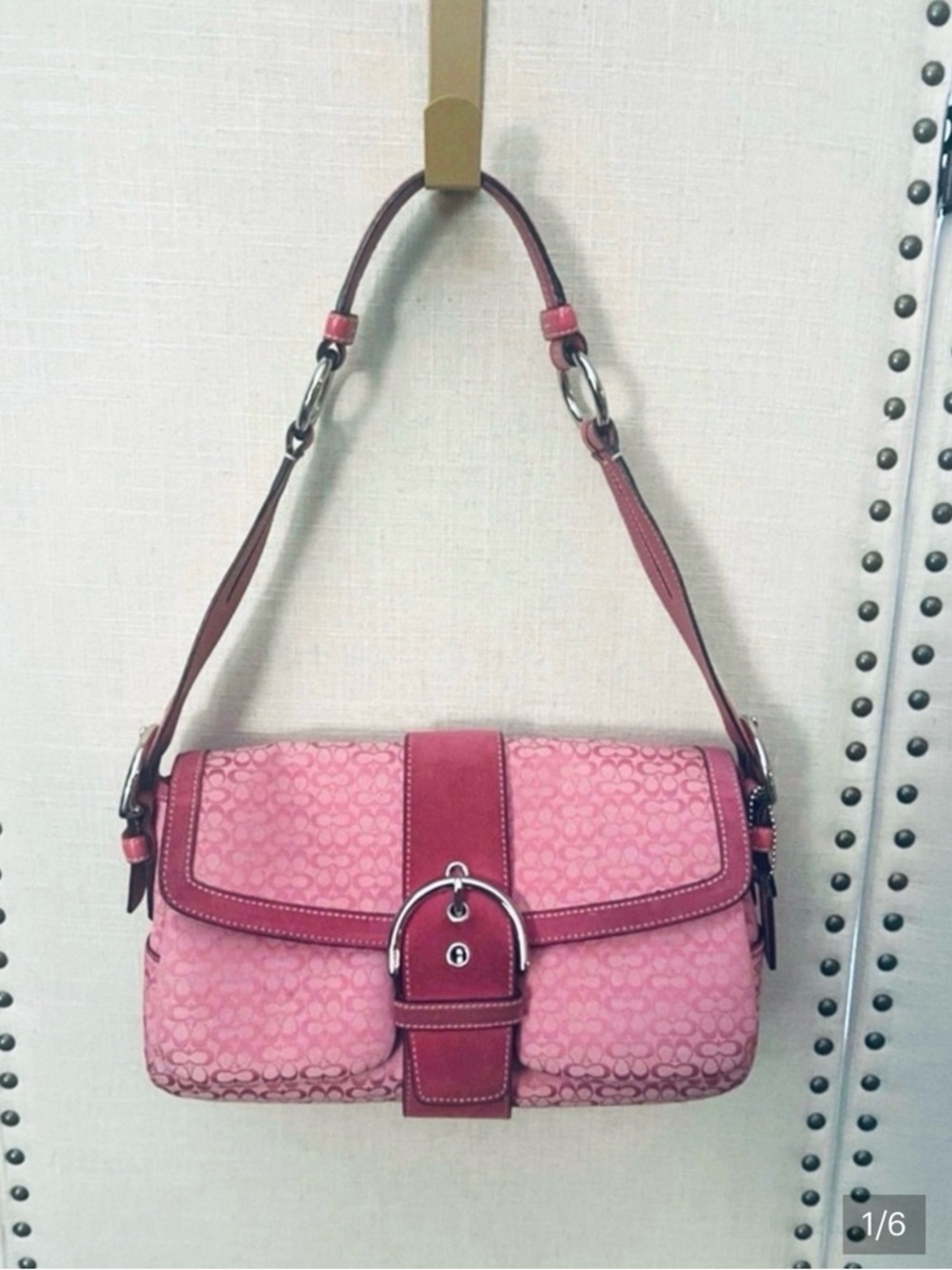 Small Pink Shoulder Bag with Buckle Detail